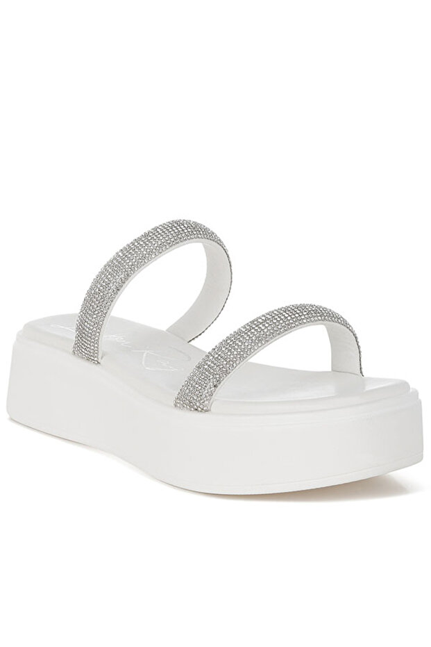 Women Chunky Rhinestone Platform Sandals in White