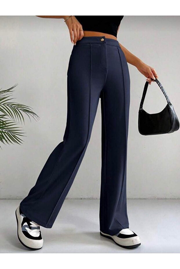 Women's Navy Blue Lycra Palazzo Trousers