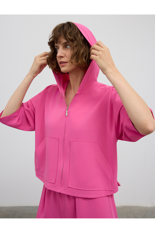 Jachetă bomber cu glugă și fermoar - 5