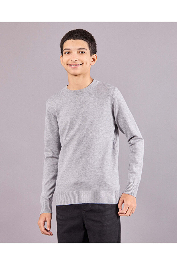 سترة رمادية سادة للأولاد الكبار - 1