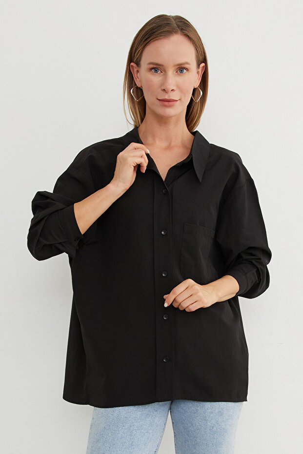 Basic Tek Cepli Oversize Gömlek - 4
