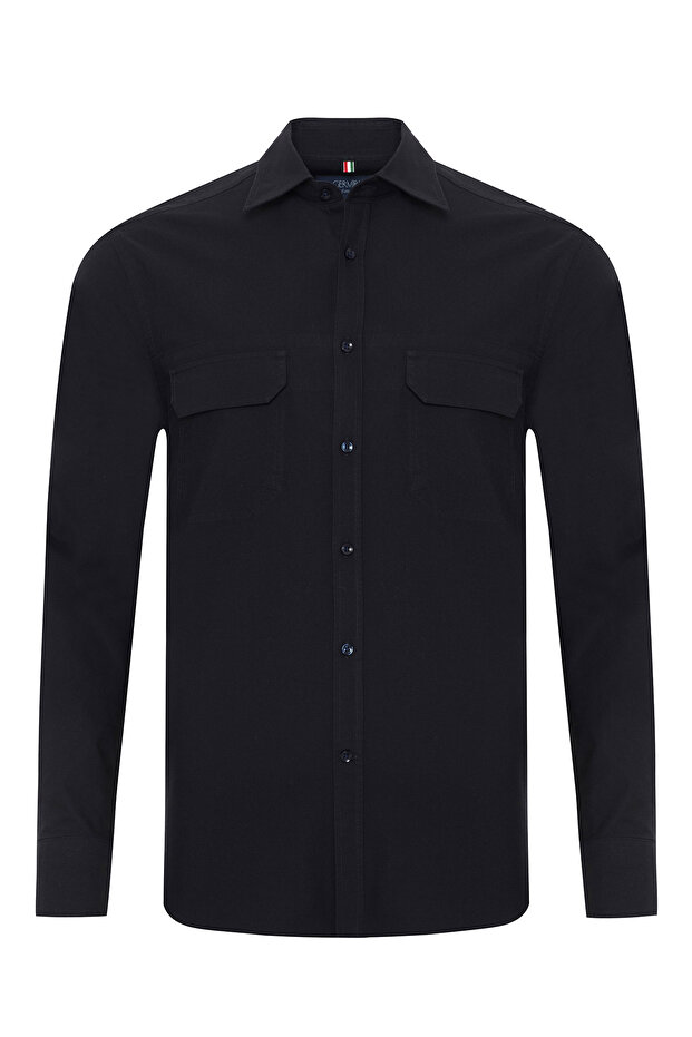 Albiate Navy Blue Tailor Fit Sport Oxford Men's Utility Shirt