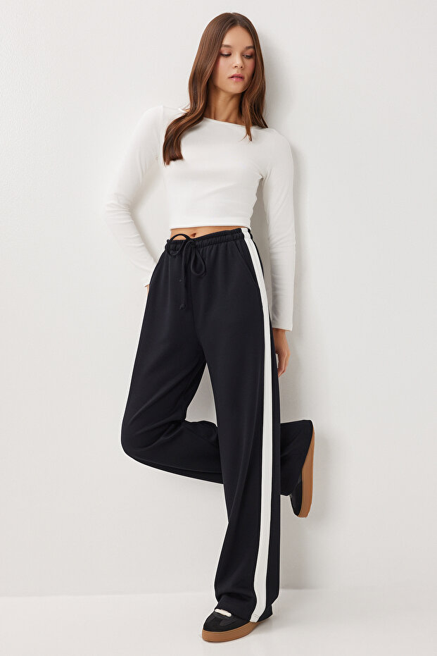 Contrast Stripe Modal Sweatpants Lxa0024 Black