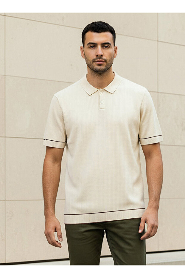 Men Short Sleeves Ribbed Polo T-shirt
