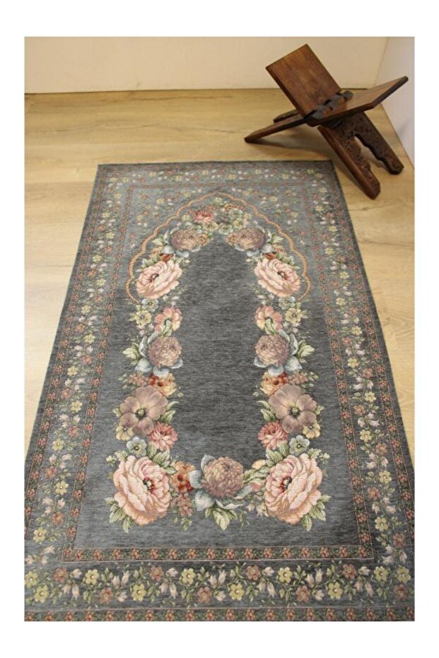 Kinay Gray Blue Jacquard Woven Tapetry Decorative Unlined Without Fringes Chenille Prayery Mat 70*115