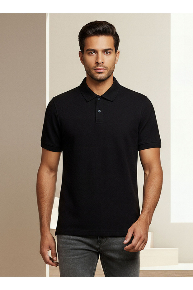Men Short Sleeve Textured Polo T-shirt