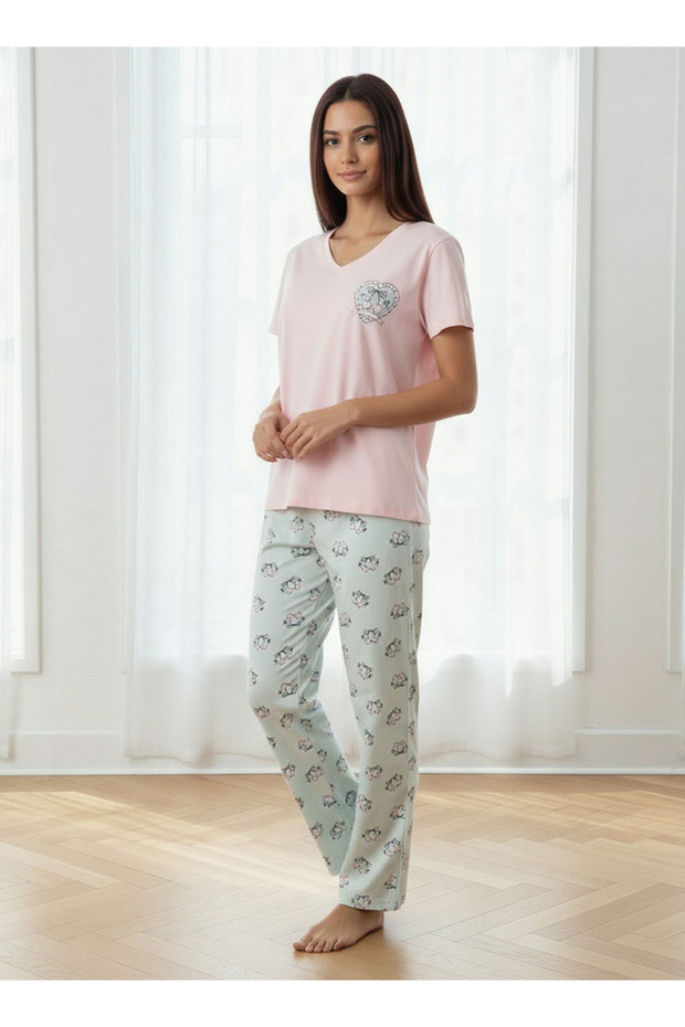 Pyjama Set V-neck T-shirt & Trousers Cotton