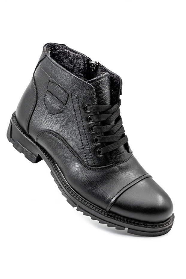 Genuine Leather and Fur Inside Zippered Winter Black Casual Men's Boots Lv53975