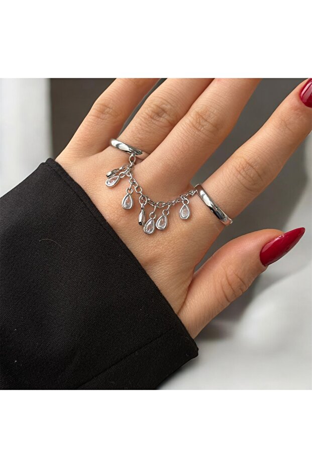 Charming Dangle Double Ring Multiple Looks Adjustable - 1