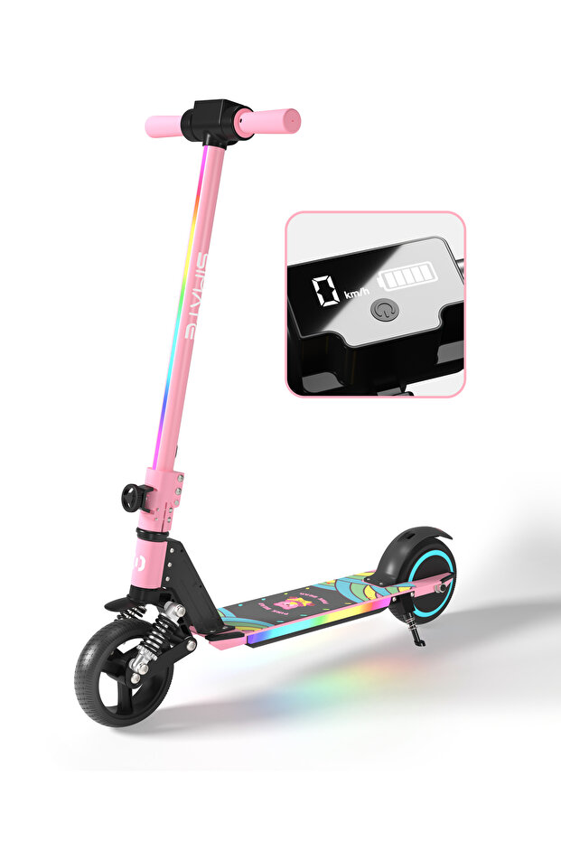 SIMATE Scooter Çocuk Elektrikli – 130W ,LED, Amortisörlü,Dizlik & Dirseklik Hediyeli -Distribütör Garantili