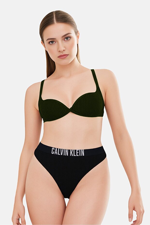 Women Brand Logo Pull On Bikini Bottom, Black