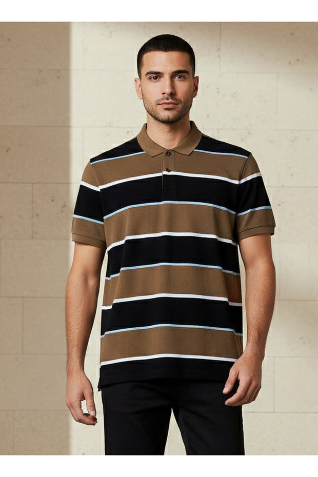 Men Short Sleeve Striped Polo T-shirt