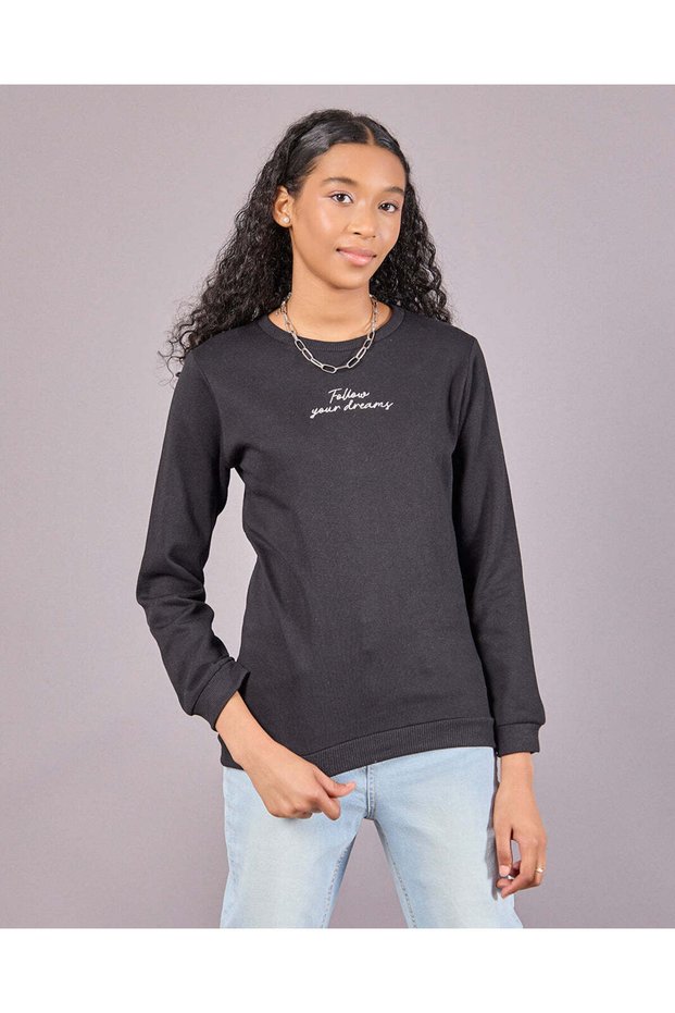 Senior Girls Black Printed Sweatshirt