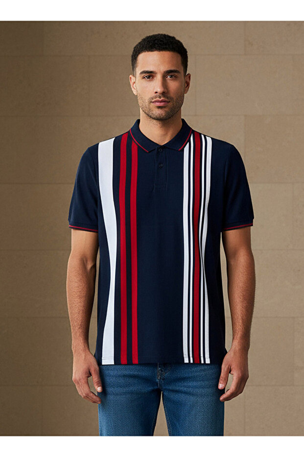 Men Short Sleeves Striped Polo T-shirt