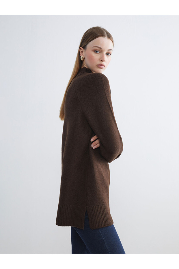 Vision Brown Half Turtleneck Women's Knitwear Sweater