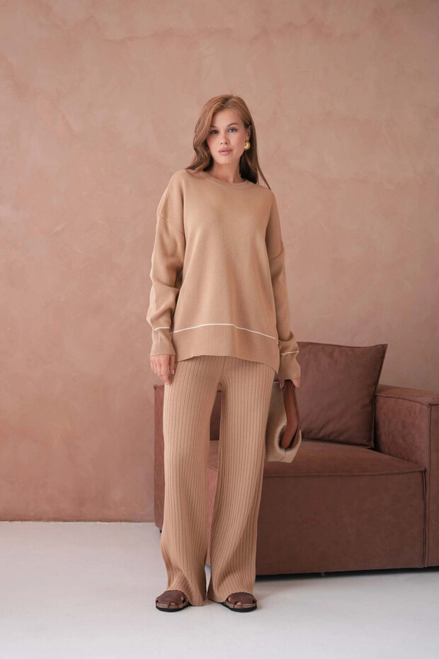Women's Cycling Yak Armdress Sweater Corded Fabric Pants Two-Piece Knitwear Set