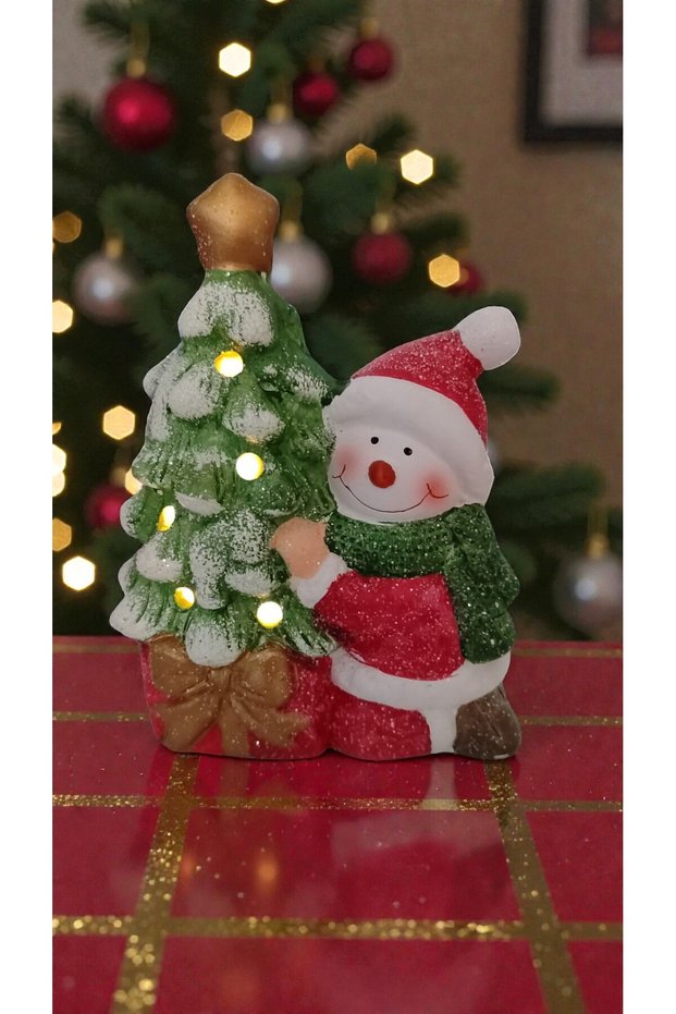 Special for New Year Snowman Pine Tree Figurine Lighted Christmas Ornament Size: 16cm *10 cm