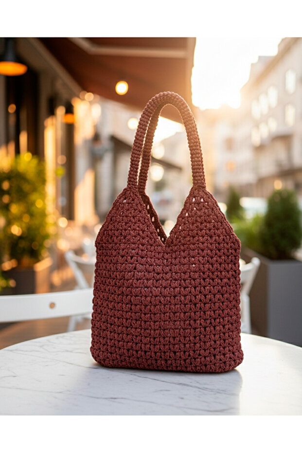 Women's Mango Model Knitted Bag - (Cinnamon Bow)