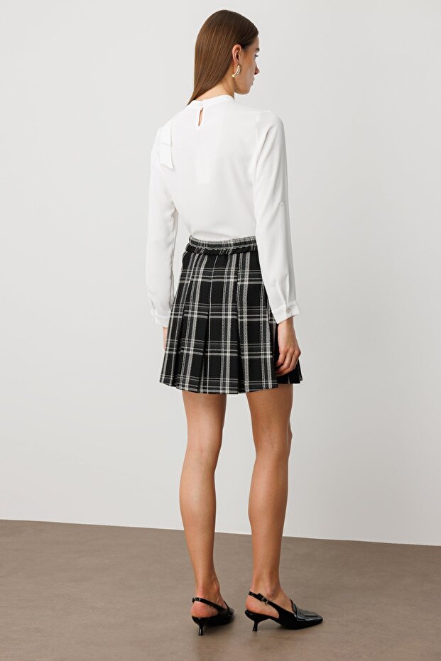 Ekoseli Piliseli Mini Etek - 6