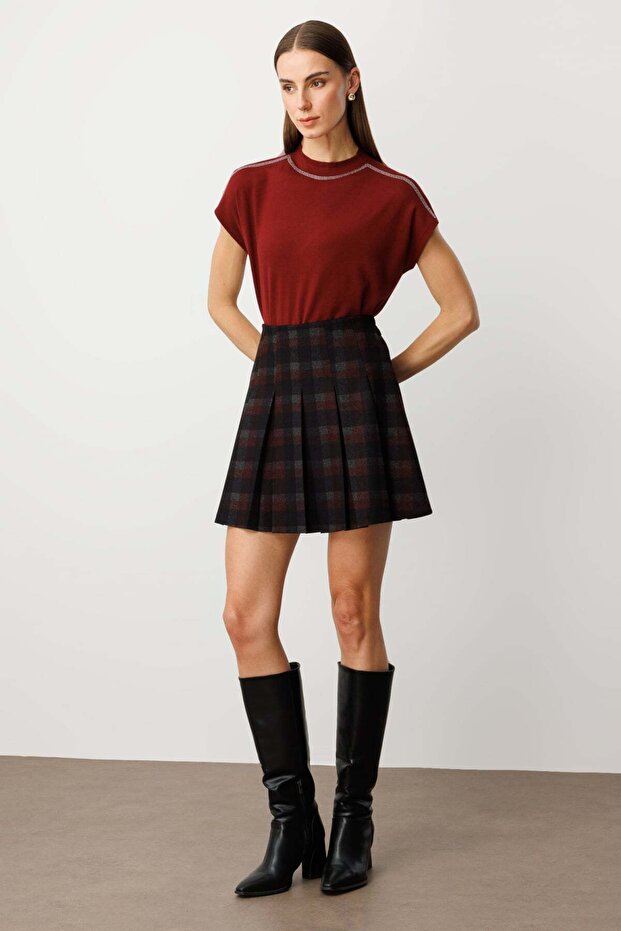 Ekoseli Piliseli Mini Etek - 2