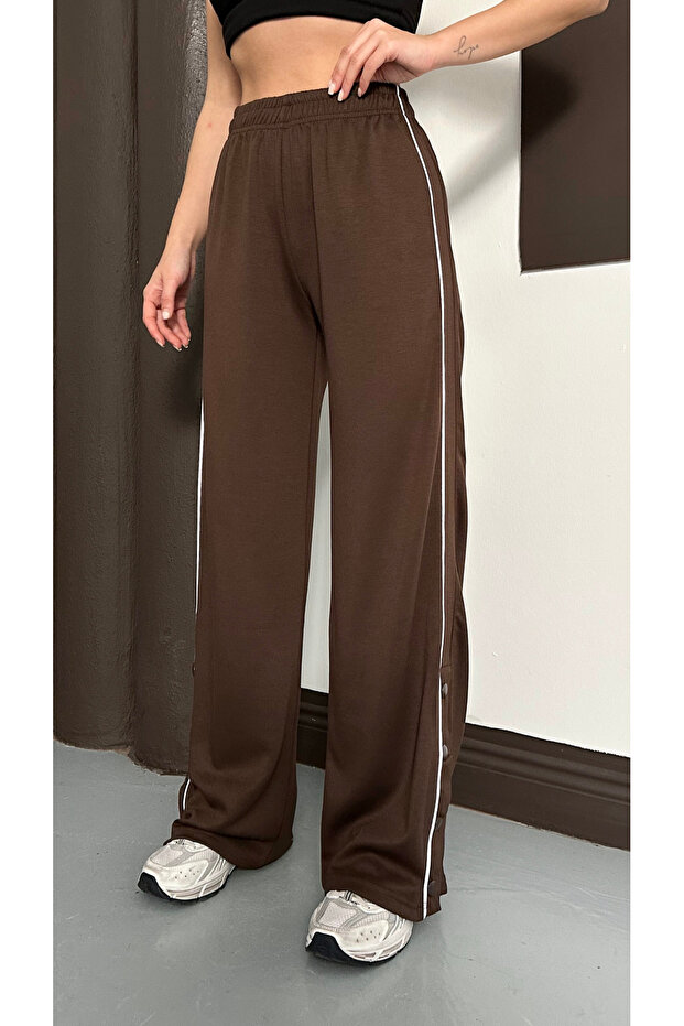 Women's Brown Side Stripe Modal Loose Fit Baggy Sweatpants