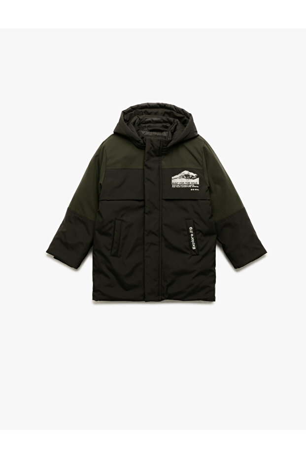 Long Sleeve Hooded Coat with Snap Detail