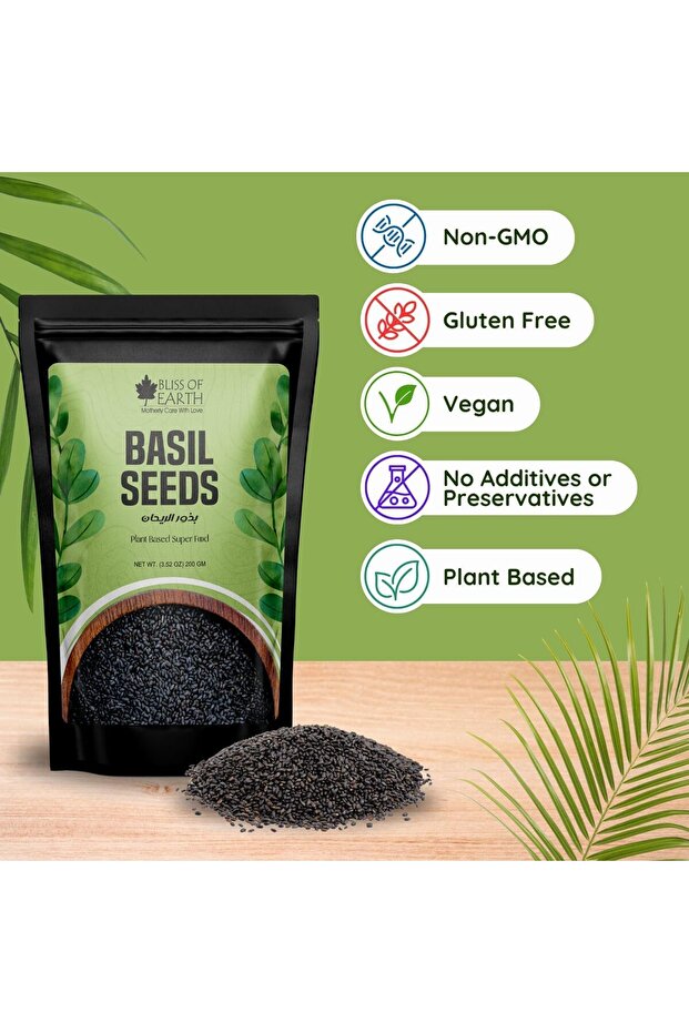 Organic Sabja (Basil) Seeds - Fiber & Omega-3 Rich, Hydrating, 200 g