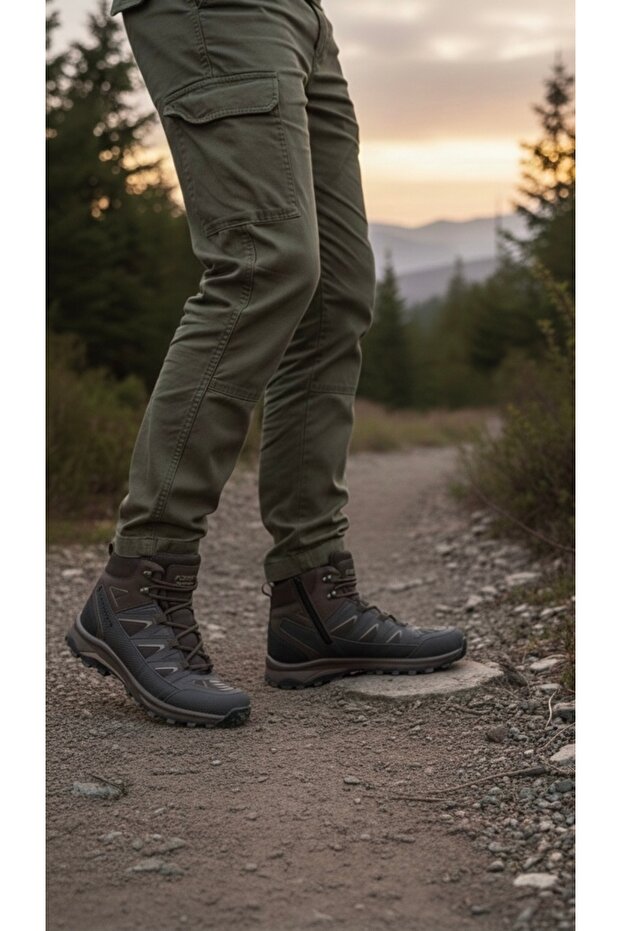 Men's Boots with Fleece Lining, Water and Snow Resistant, Winter Zippered Outdoor Trekking Boots
