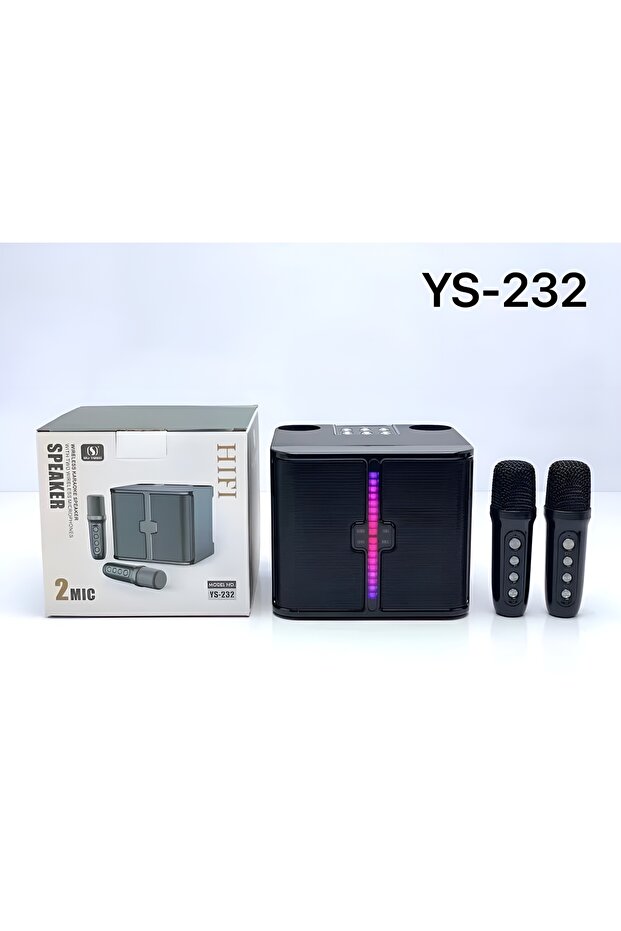 مكبر صوت YS-232 نظام مكبر صوت كاريوكي محمول بلوتوث مزود بإضاءة LED ملونة مع 2 ميكروفونات لاسلكية