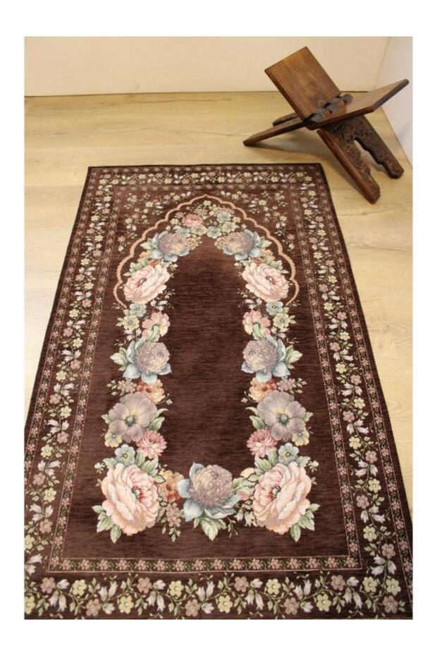 Kinay Aci Kahve Jacquard Woven Tapetry Decorative Unpadded Without Fringes Chenille Praying Mat 70*115