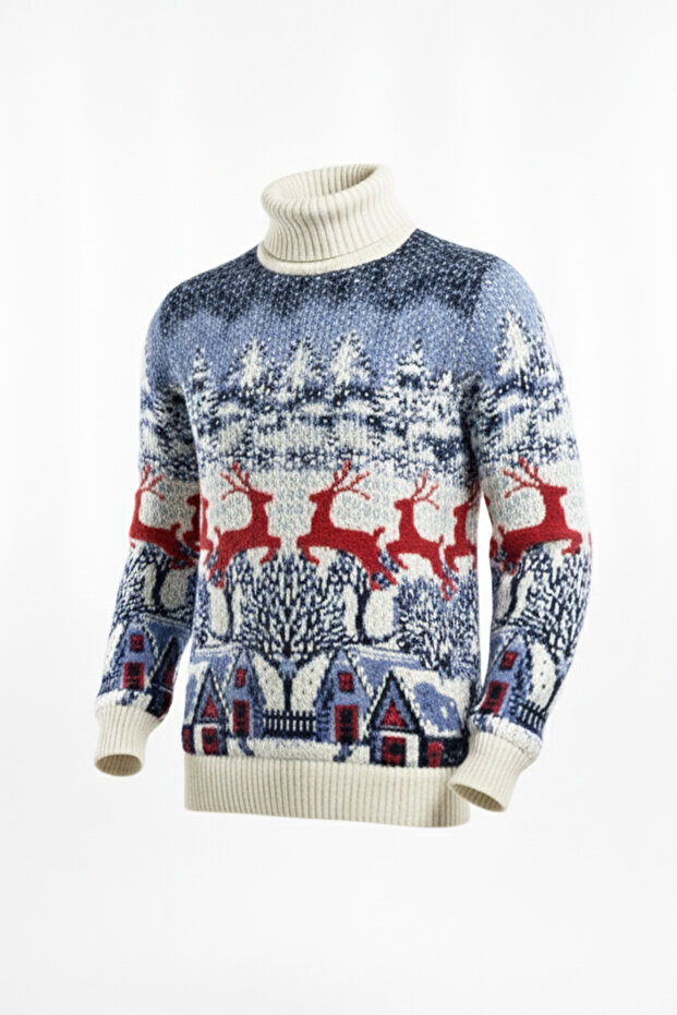 سترة رجالية بياقة مدورة ونقش غزلان - 4