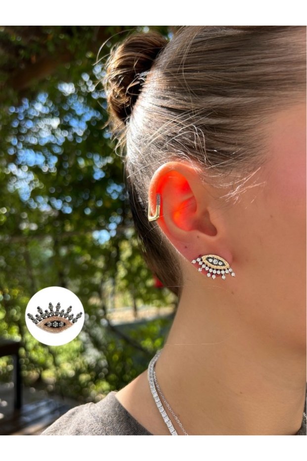 Black - Gold Detailed Vip Eye Earrings