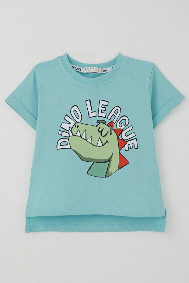 T-Shirt for Boys League Star Dinosaur Printed 2-6 Years Old, Light Blue