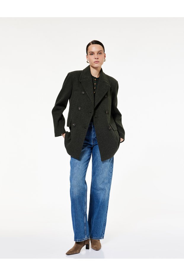 Short Coat Cashmere Long Sleeve with Pocket Double-Breasted