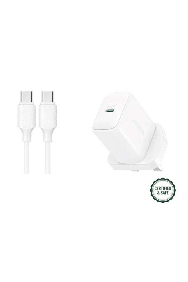 20W USB-C Fast Charger with 1m USB-C to USB-C Cable (PD & QC3.0) - White