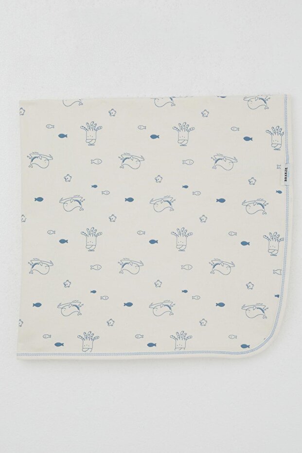 Newborn Baby Blanket Cute Sea Animals Patterned Standard, Cream