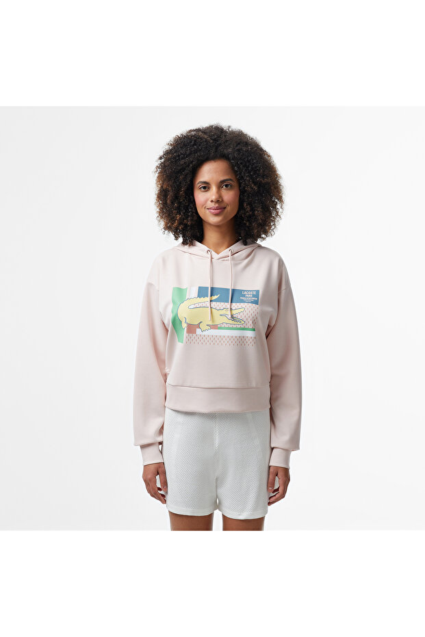 Kadın Relaxed Fit Kapüşonlu Baskılı Açık Pembe Sweatshirt - 1