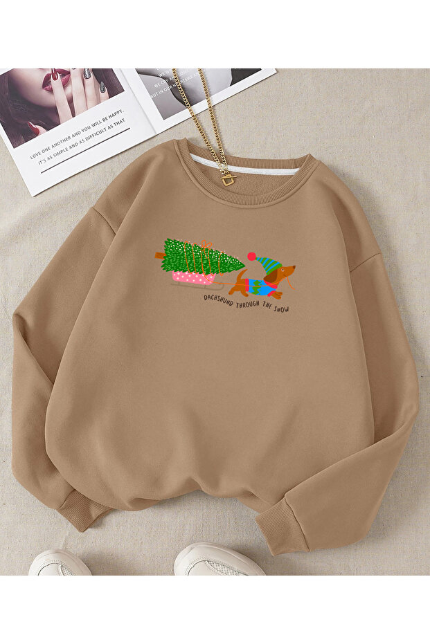 Popular Trend New Year Christmas Printed Cropped Sweatshirt with Cropped Neckline in Cotton