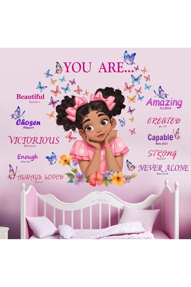 Bedroom Wall Stickers for Black Girls - Peel and Stick African American Butterfly Inspirational Deca