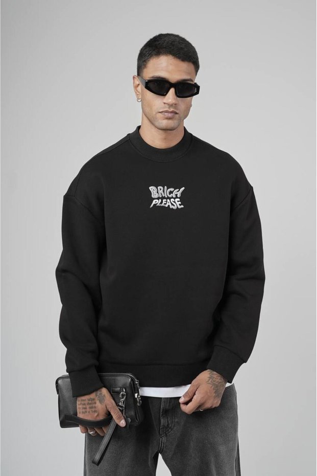 Trend Biz Crew Neck Oversized Front Embroidered Sweatshirt