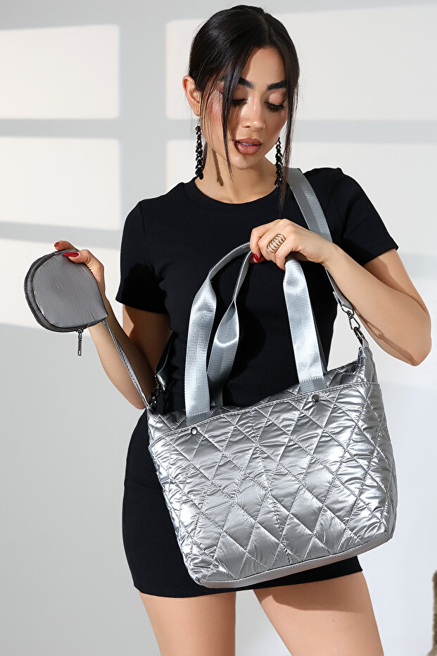 Anthracite Quilted Large Shoulder Crossbody Women's Parachute Fabric Bag
