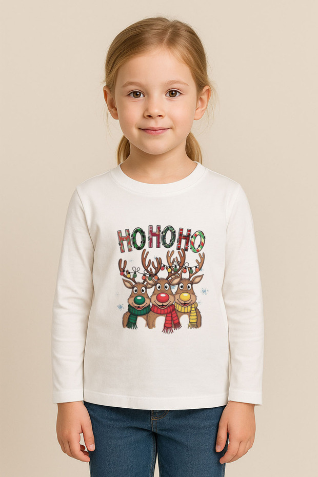New Year New Year's Eve Santa Claus Christmas Printed Crew Neck Children's Long Sleeve T-Shirt Blouse