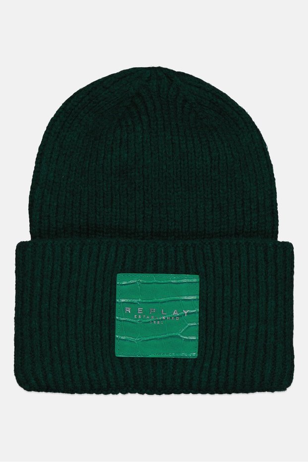 Women Brand Logo Knitted Beanie, Green