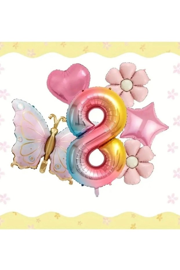 Party Rainbow Number Foil Balloon Butterfly Birthday Set