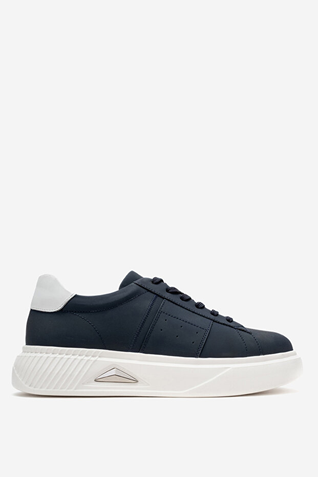 Men's Thick Sole Lace-Up Sports Shoes Genuine Leather Cr 2819 Dark Blue