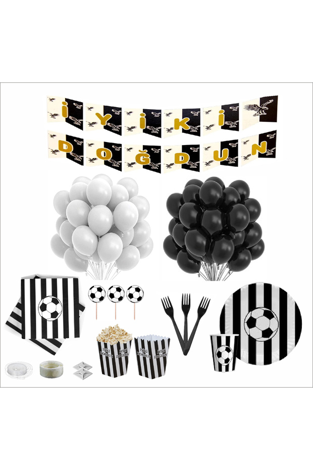 Fan Black and White 8-Person Birthday Set