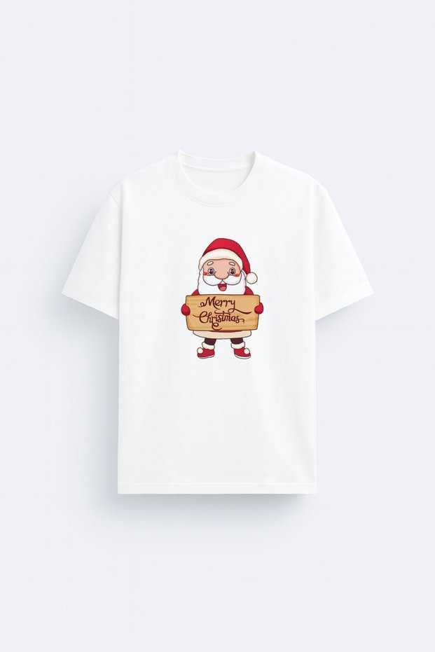 New Year 2026 New Year's Eve Santa Claus Christmas Printed White Crew Neck T-Shirt