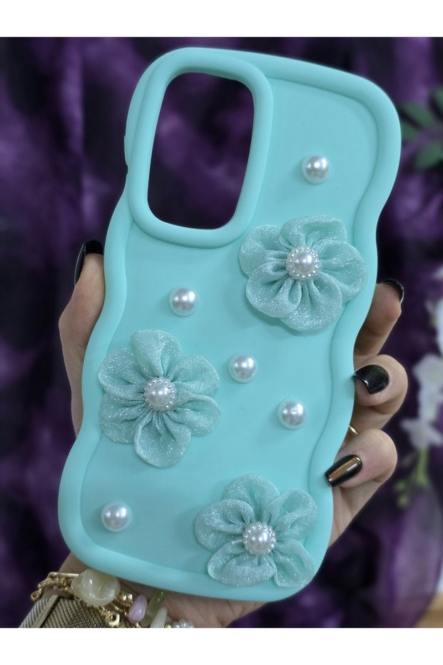 Samsung Galaxy A56 Compatible Water Green Pearl & Tulle Floral Stylish Phone Case