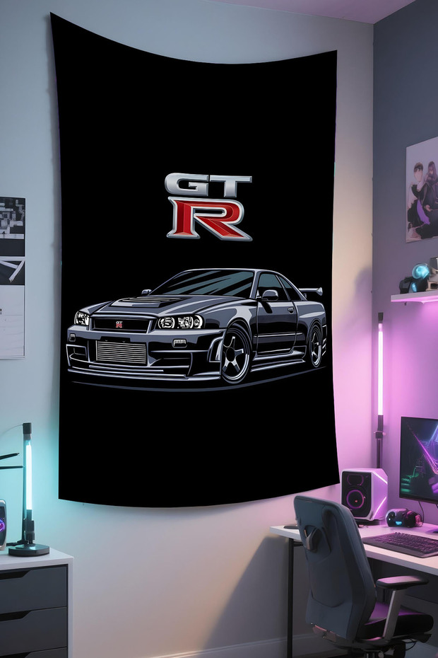 Gamer Wall Covering – Car Themed, High-Quality Fabric, Tapestry Wall Carpet