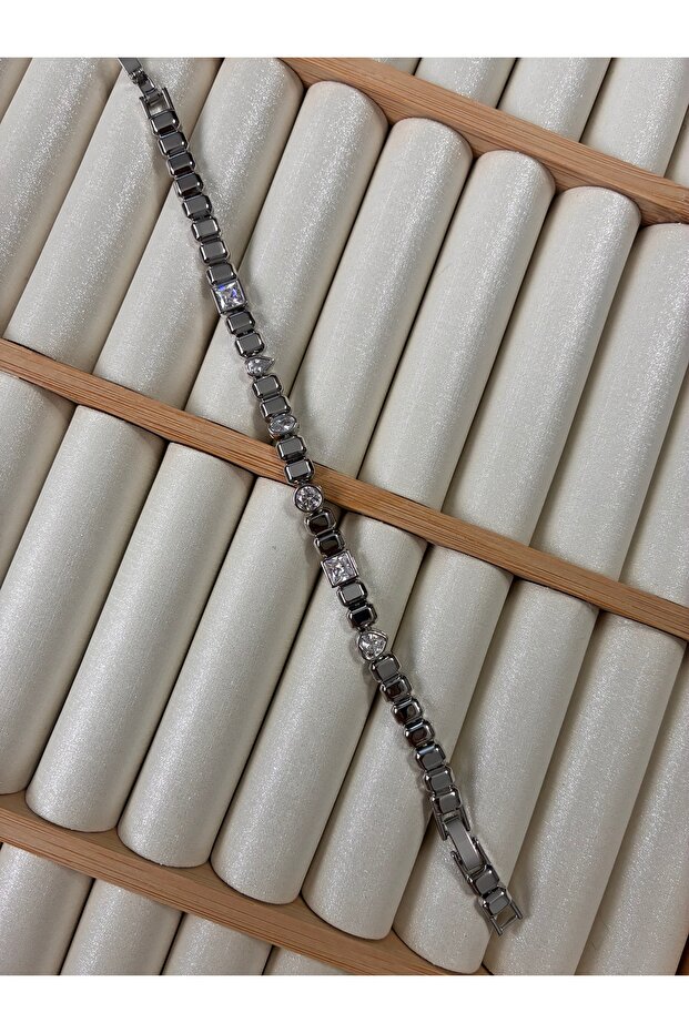 Plate Stone Silver Steel Bracelet 20cm